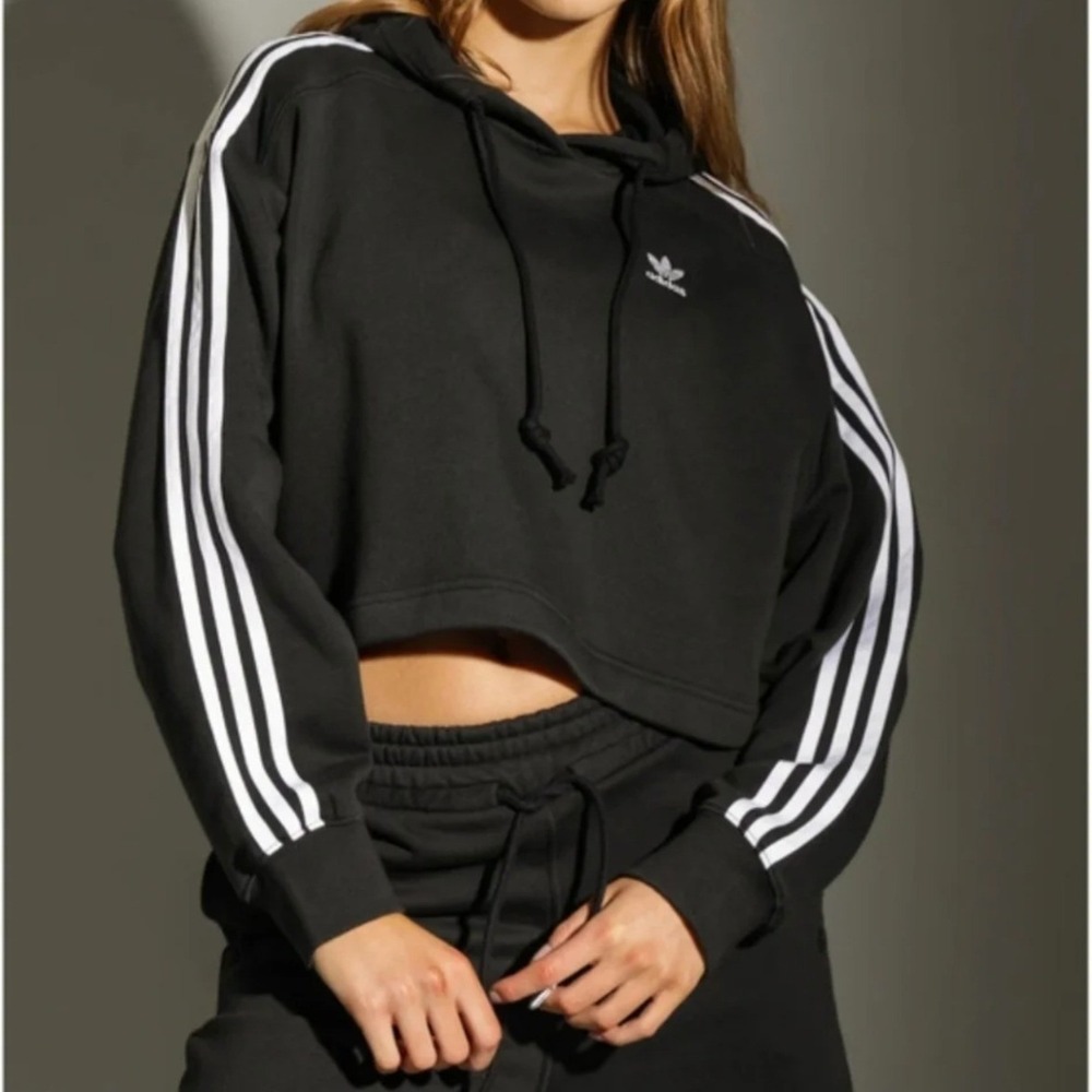 Adidas Originals Adicolor Classics Cropped 3-Stripe Black Hoodie SzM Athleisure